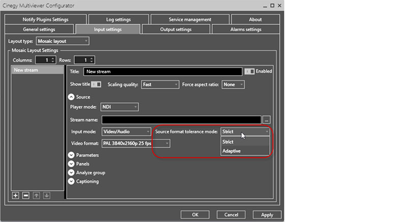 Cinegy multiviewer source tolerance