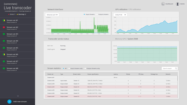 Comprimato Live transcoder UI